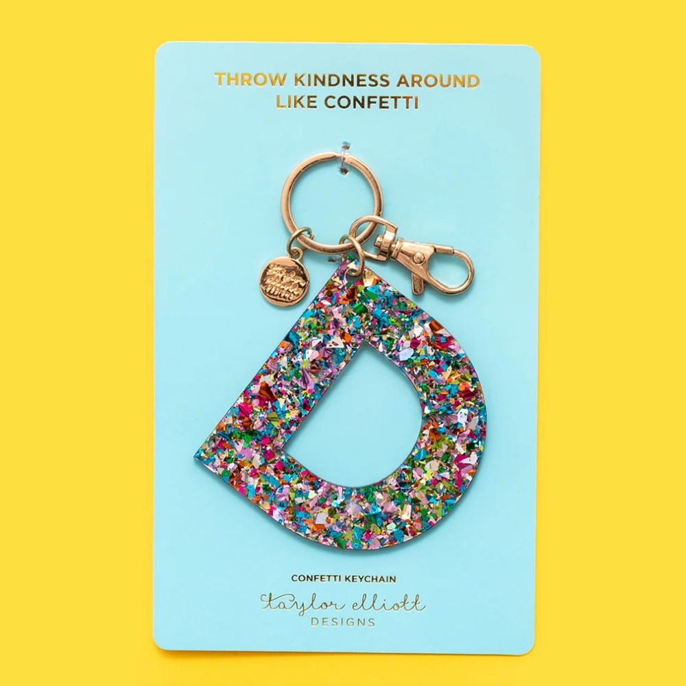 Taylor Elliot Designs Colorful Confetti Letter “D” Keychain